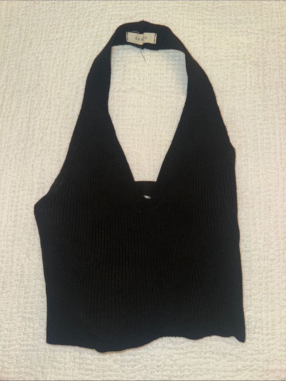 Black Ribbed Halter Tank Top with open back with ties
